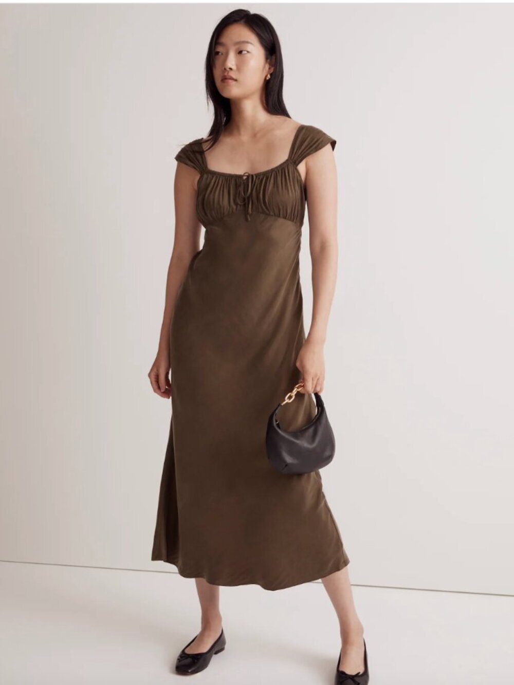 {Madewell} Petite Square-Neck Midi Dress | Expedition Green~ Size 12 - Picture 2 of 16